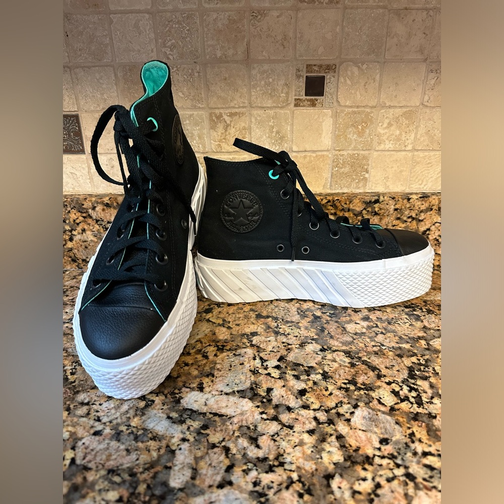 Converse Chuck Lift 2X Platform‎  571675C Women 8 Black Turquoise Sneakers Shoes